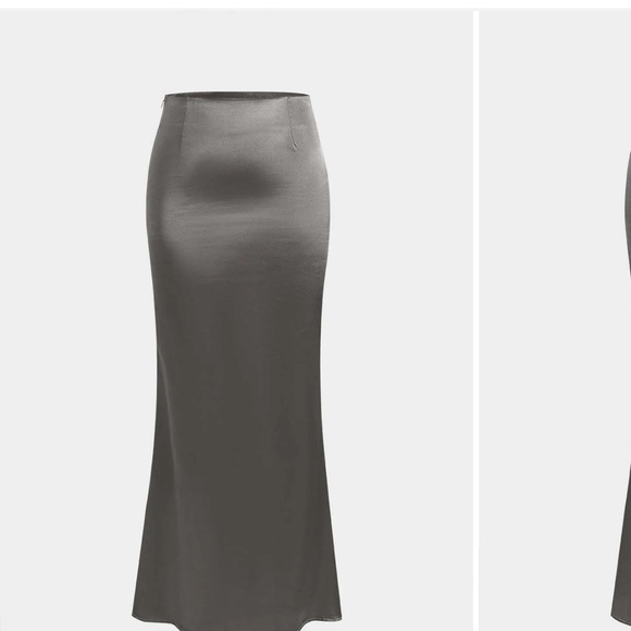 NWT HALARA gray shiny soft satin Women's Skirt size M. Elastic waist band - Picture 3 of 5